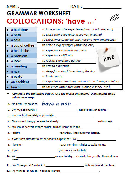 Have Collocations Exercises