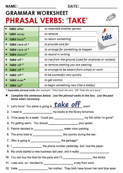 Phrasal Verbs with 'Take' - All Things Grammar