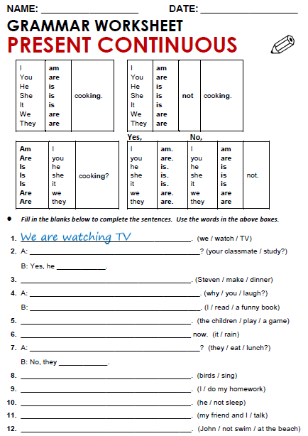 Review verb to be and present continuous worksheet