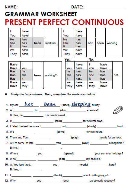 Printable Worksheet On Present Perfect Vs Present Perfect Continuous