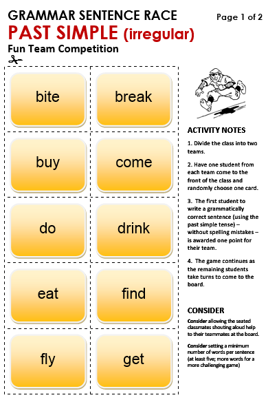simple past tense playing cards  Simple past tense, Past tense, Verbs  activities