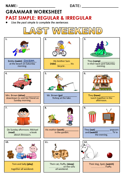 Regular Verb Matching Activity - Present Simple, Past Simple and
